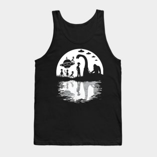 Funny Bigfoot riding loch ness monster and aliens Tank Top